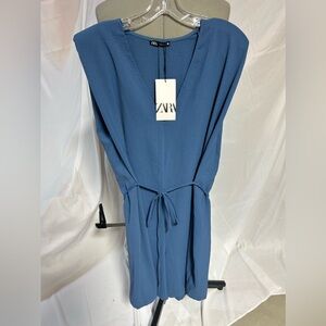 ZARA Romper, Size Small (runs big). Shoulder pads, blue